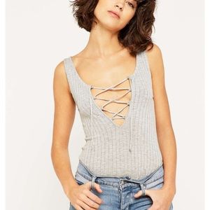 Gray lace up crop top